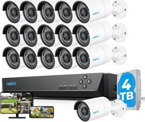 Reolink 16CH PoE Security Camera System, 16pcs 5MP IP Camera Human/Car Detect, IP66 Waterproof +1pc 16CH H.265 NVR Pre-Installed 4TB HDD (Include 16pcs 18M Cat5 Cables) - RLK16-510B16-A