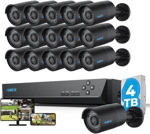 Reolink 16CH PoE Security Camera System, 16pcs 5MP IP Camera Human/Car Detect, IP66 Waterproof +1pc 16CH H.265 NVR Pre-Installed 4TB HDD (Include 16pcs 18M Cat5 Cables) - RLK16-510B16-A Black