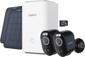 Reolink Home Hub with 2x Argus 3 Pro Smart and Solar Panel 2K 4MP Wire-Free Camera with Motion Spotlight Color Night Vision, Person/Vehicle Detection,Black