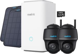 Reolink Home Hub with 2x Argus PT and Solar Panel 5MP Wireless Wi-Fi Solar Battery Camera with Pan & Tilt Color Night Vision, Black