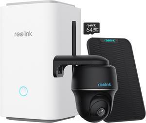 Reolink Home Hub with Argus PT and Solar Panel 5MP Wireless Wi-Fi Solar Battery Camera with Pan & Tilt Color Night Vision, Black
