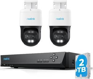 REOLINK 8CH 4K PTZ Security System, 2pcs Trackmix PoE, IP PoE Outdoor Cameras 6X Hybrid Zoom, Auto Tracking, Human/Vehicle/Pet Detection +1pc RLN8-410 8CH NVR with Built-in 2TB HDD H.265