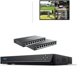 REOLINK 36 Channel 12MP PoE NVR Video Recorder, Capacity Up to 48TB Supports 6K 4K 5MP 4MP PoE/WiFi Cameras, Alarm In/Out 2-Way Audio, RLN36 with 2 PoE Switch No HDD