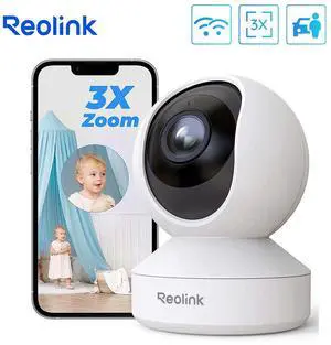 REOLINK E1 Zoom 4K 8MP Auto Tracking PTZ Indoor Security Camera, Human/Pet Detect Plug-in 2.4/5GHz WiFi 6 3x Optical Zoom, Local Storage(Max 512GB), Ideal for Baby Monitor/ Pet Camera/Home Security