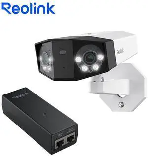 REOLINK Duo 3 PoE + PoE Injector 16MP Security Camera System, 8K UHD Dual-Lens, One Cable Offers Both Power and Data, 180° Panoramic View, Motion Track, F1.6 Color Night Vision, Smart Detection