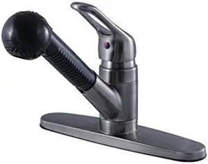 kingston brass kb7000sp wyndham singlehandle pulldown kitchen faucet, 75/8" in spout reach, black stainless