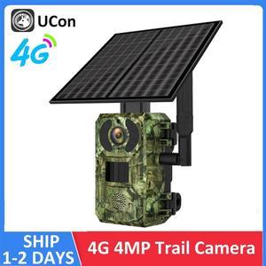 4G Sim Card LTE Cellular 4W Solar 7800mAh Battery Outdoor Hunting Trail Motion Activated Night Vision 4MP IP66 Wildlife Camera  APP:UCon, 6W solar panel
