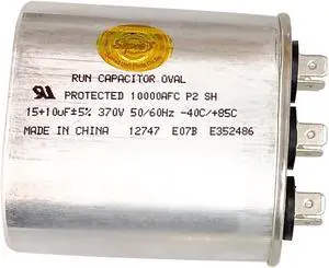 Dual Run Capacitor, Oval, 15 + 10 Mfd., 370 Volt, CD15+10X370