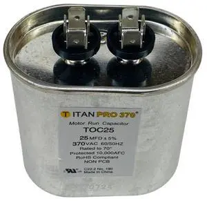 Packard Run Capacitor, Oval, 25 Mfd., 370 Volt, TOC25, 25-370 Packard Run Capacitor, Oval, 25 Mfd., 370 Volt, TOC25, 25-370