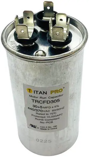 Packard Titan Pro Run Capacitor, Round, 30+5 Mfd, 440-370V, TRCFD305 Packard Titan Pro Run Capacitor, Round, 30+5 Mfd, 440-370V, TRCFD305