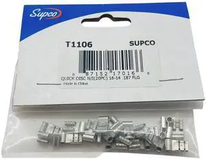 Supco Non-Insulated Quick Disconnects, 20 Pack, 16-14 AWG 3/16" (.187"), T1106 Supco Non-Insulated Quick Disconnects, 20 Pack, 16-14 AWG 3/16" (.187"), T1106