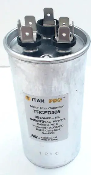 Packard Titan Pro Run Capacitor, Round, 30+5 Mfd, 440-370V, TRCFD305