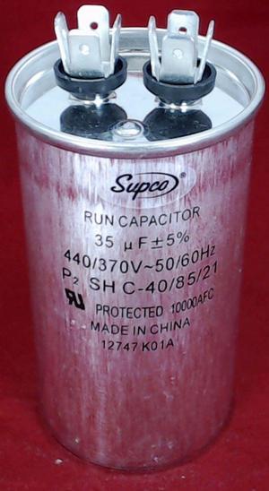 Run Capacitor, Round, 35 Mfd., 440 Volt, CR35X440R