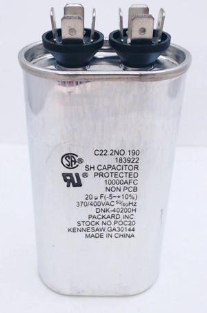Packard Run Capacitor, Oval, 20 Mfd., 370 Volt, POC20-1, 20-370