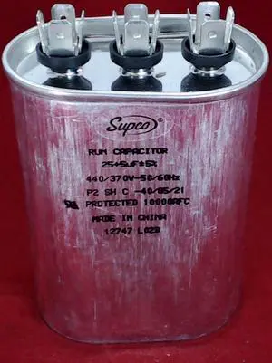 Dual Run Capacitor, Oval, 25 + 5 Mfd., 440 Volt, CD25+5X440