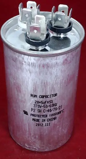 Dual Run Capacitor, Round, 20 + 5 Mfd., 370 Volt, CD20+5X370R
