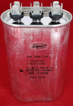 Dual Run Capacitor, Oval, 30 + 5 Mfd., 370 Volt, CD30+5X370