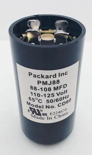 Packard Start Capacitor, Round, 88-108 Mfd., 110-125 Volt, PMJ88, 88-125