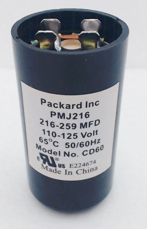 Packard Start Capacitor, Round, 216-259 Mfd., 110-125 Volt, PMJ216, 216-125