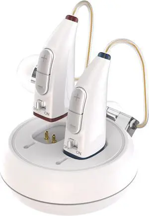 Rechargeable Hearing Aids for Seniors - (Pair) Digital Binaural Behind-the-Ear Personal Sound Amplification Aid Device, Long Lasting Battery, Comfortable All-Day BTE Design, Noise Cancellation, White Rechargeable Hearing Aids for Seniors - (Pair) Digital Binaural Behind-the-Ear Personal Sound Amplification Aid Device, Long Lasting Battery, Comfortable All-Day BTE Design, Noise Cancellation, White