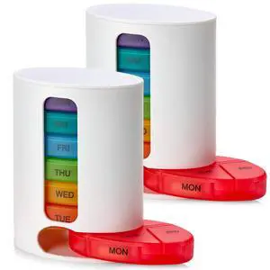 MEDca Weekly Pill Organizer, 1 Dispenser, 7 Stackable Multi-Color Compartments Four Times-a-Day - Morning, Noon, Evening, and Bedtime, White, 2-Pack MEDca Weekly Pill Organizer, 1 Dispenser, 7 Stackable Multi-Color Compartments Four Times-a-Day - Morning, Noon, Evening, and Bedtime, White, 2-Pack