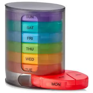 MEDca Weekly Pill Organizer, 1 Dispenser, 7 Stackable Multi-Color Compartments Four Times-a-Day - Morning, Noon, Evening, and Bedtime, Black MEDca Weekly Pill Organizer, 1 Dispenser, 7 Stackable Multi-Color Compartments Four Times-a-Day - Morning, Noon, Evening, and Bedtime, Black