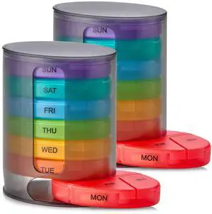 MEDca Weekly Pill Organizer, 1 Dispenser, 7 Stackable Multi-Color Compartments Four Times-a-Day - Morning, Noon, Evening, and Bedtime, Black, 2-Pack MEDca Weekly Pill Organizer, 1 Dispenser, 7 Stackable Multi-Color Compartments Four Times-a-Day - Morning, Noon, Evening, and Bedtime, Black, 2-Pack
