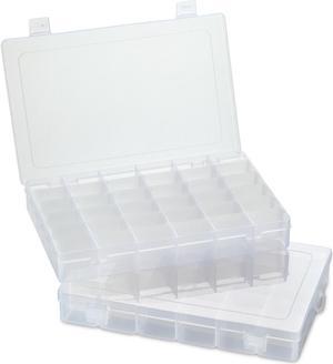 36 Grid Clear Plastic Organizer - Pack of 2- Bead Storage, Craft Organizer, DIY Small Parts Organizer, Jewelry Box, Fishing Tackle Box, Sewing, Nail Storage w/Adjustable Dividers & 5 Sticker Labels