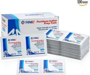 Iodine Prep Pads - (Box of 100 Count) Iodine Prep Solution Pads, 10% Povidone Iodine Swabs for Individual Disinfecting Wipes, Disposable Cotton Antiseptic Surgical Pad for Wound Care, and First Aid Iodine Prep Pads - (Box of 100 Count) Iodine Prep Solution Pads, 10% Povidone Iodine Swabs for Individual Disinfecting Wipes, Disposable Cotton Antiseptic Surgical Pad for Wound Care, and First Aid