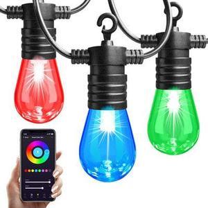 eco4life Smart Outdoor Patio Lights  48FT string length , 15 Smart RGB LED bulbs