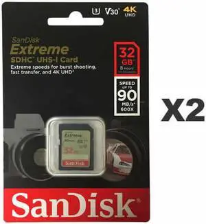 Sandisk Kit of Qty 2 x Sandisk Extreme 32GB SDHC SDSDXVE-032G-GNCIN Card