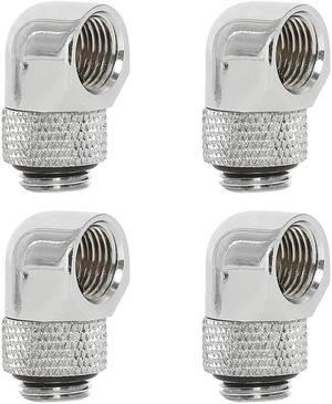 4 PCS Nickel-Plated Brass Silver Chrome G 1/4 Inch Male to Female 90 Degree Rotary Fitting Adapter for PC Water Cooling