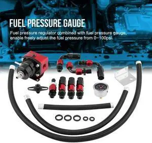 Black-Red Adjustable Fuel Pressure Regulator Kit Set Oil 0-100Psi Gauge -6AN