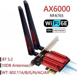 WiFi-6E NFA765 chip WiFi Card PCIE Wireless Adapter 5970M Triple Band 2.4G/5G/6G BT5.2 802.11AX 10DB Antenna