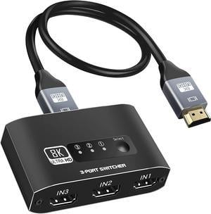 HDMI 2.1 Switch 4K 120Hz, Aluminum 8K@60Hz HDMI Switch 3 in 1 out, 3x1 HDMI Switcher Selector, Support 4K@120Hz, Ultra HD, 4K HDMI Selector Switcher for Gaming Console