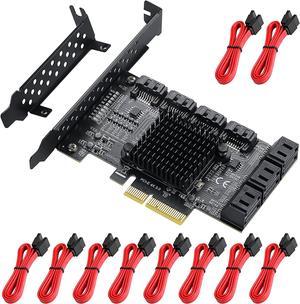 PCIe SATA controller card 10 ports with 10 SATA cables and slim bracket - 6Gbps SATA 3.0 PCIe card supporting 10 ports of SATA 3.0 devices