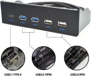 Gillbro's  5.25 Inch USB 3.1 GEN2 Front Panel USB Hub 2 Ports USB 3.0 + 2 Ports USB2.0 + 1 Port TYPE-C with TYPE-E Connector for Desktop PC