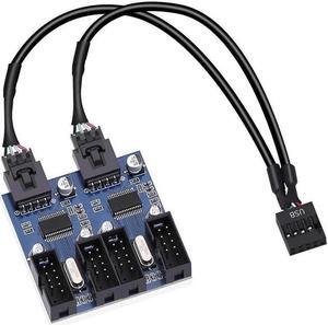 Gillbro's  4 in 1 Internal USB Splitter Cable, Electop 9 pin USB Header Male 1 to 4 Female Extension Connector Adapter, USB 2.0 HUB Connector Port Multiplier PWM Fan Splitter Cable (30cm/0.98ft)