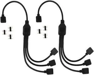 Gillbro's  2 Pack 5V 3-Pin RGB 3-Way Female to x Female RBW LED Strip Splitter Cable,3 Port AURA RGB Lighting Hub w/ Gender Changer Adapter - 1 Foot