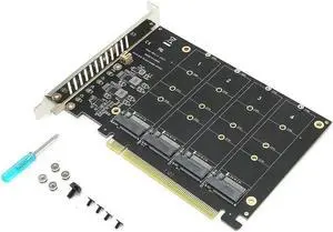 Aomoproing FOR 4 Port M.2 NVMe SSD to PCIE X16M Key Hard Drive Converter Reader Expansion Card 4 x 32Gbps Transfer Speed (PH44)