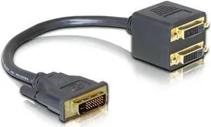 Aomoproing FOR DVI Male to 2 DVI Female Adapter cable Single Link DVI Splitter 1 to 2 Port Y Extension Cable Adapter for PC HDTV Black