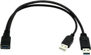 Aomoproing FOR USB Extension Cable USB 3.0 Cable USB3.0 Female to Dual USB Male Extra Power Data Y Extension Cable for 2.5 Mobile Hard Disk