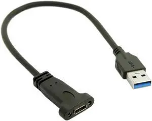 Aomoproing FOR USB Type C to USB Cable for Adapter USB-C USB 3.1 Type C Female to USB 3.0 A Male Data Cable 20cm with Panel Mount Screw Hole