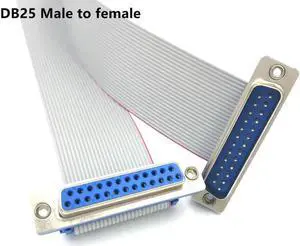 Aomoproing FOR 12 Inch DB25 DB37 Female Port Male to Female RS232 Serial/Parallel Ribbon Flat Cable Male to female 0 0.5m 1M 1.5M 37 25PIN