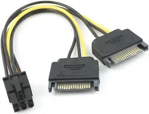 Aomoproing FOR Cable Dual two SATA 15 Pin Male M to PCI-e Express Card 6 Pin Female Graphics Video Card Power Cable 15cm