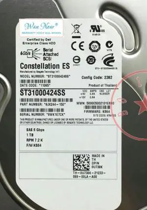 Aomoproing For server 1TB 7.2K SAS 6G 3.5 inch 0U738K 0740YX U738K