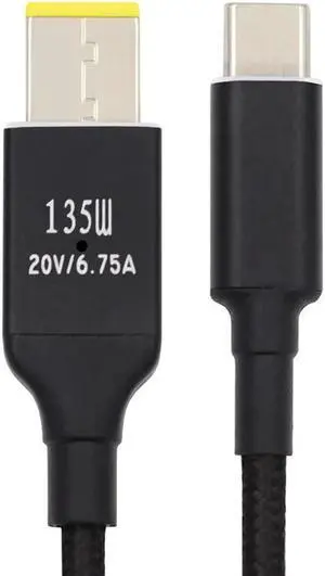 Aomoproing FOR For X1 Y7000P Laptop DC20V 6.25A 135W Power PD Cord Type-C USB-C to DC Rectangle 11.0*4.5mm Cable