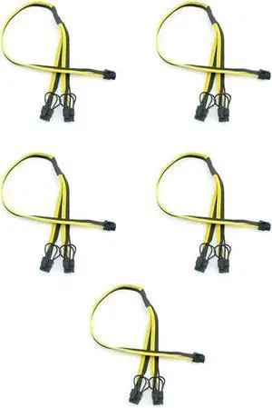 Aomoproing FOR 5Pcs PCI-E PCI Express 6Pin To Dual 2-Port 8Pin 6+2 Pin Adapter GPU Video Card Power Cable 16AWG+18AWG Wire For Miner