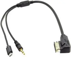Aomoproing FOR Stereo 3.5mm Audio USB-C Aux for Adapter Cable For Car VW AUDI 2014 A4 A6 Q5 Q7 to Media In AMI MDI