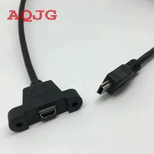 Aomoproing FOR 0 0.5M Screw Lock Panel Mount Mini USB 2.0 Male to Female M/F Extension Data Sync Power Cable Screws Shielding